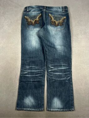 Avirex Dark Blue Boot Cut Jeans with Gold Embroidered Back Pockets